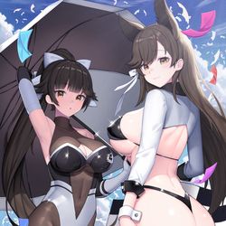 This is a pixiv picture whose title is 愛宕 &高雄 レースクイーン.