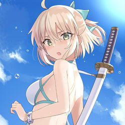 This is a pixiv picture whose title is 水着沖田さん.