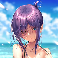This is a pixiv picture whose title is 先輩、この水着･･･どうですか？.