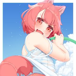 This is a pixiv picture whose title is 水遊びをするわんこ.
