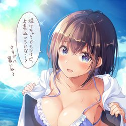 This is a pixiv picture whose title is 「浜辺で、はらり」.