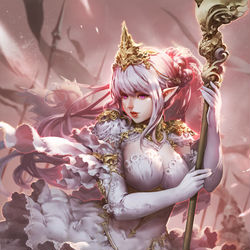 This is a pixiv picture whose title is Elf Bishop with stick 主教-靈魂法杖.
