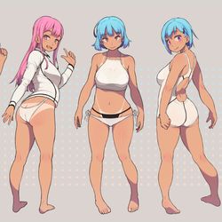 This is a pixiv picture whose title is 青髪日焼けの子。＋ピンク髪＋.