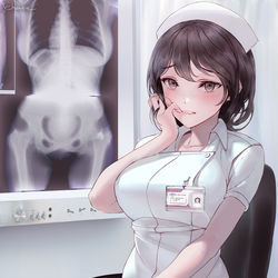 This is a pixiv picture whose title is 自分の体を見せるナースさん.