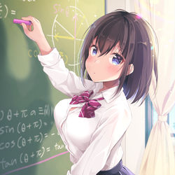 This is a pixiv picture whose title is 「じっと黒板見て、どうしたの？」.