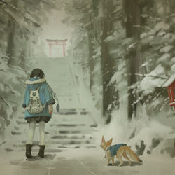 This is a pixiv picture whose title is 睦月、神社.