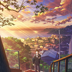 This is a pixiv picture whose title is 階段町.