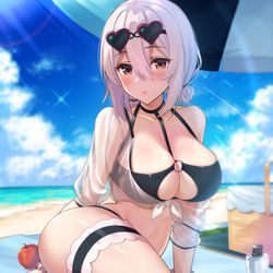 This is a pixiv picture whose title is 水着シリアス.