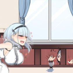 This is a pixiv picture whose title is ２階にある指揮官の部屋を覗き見するシリアス.