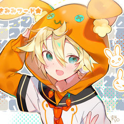 This is a pixiv picture whose title is うさみみフードのレンきゅん（再投稿）.