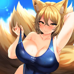 This is a pixiv picture whose title is 競泳水着藍様.