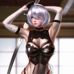 This is a pixiv picture whose title is 2B Sexy lingerie.