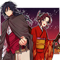 This is a pixiv picture whose title is 【ぎゆしの】コラボ.
