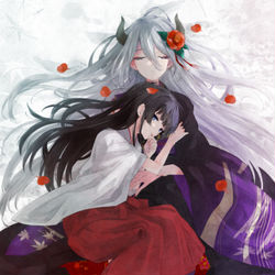 This is a pixiv picture whose title is 鬼と巫女.