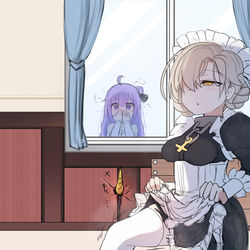 This is a pixiv picture whose title is 2階にある指揮官の部屋を覗き見するユニコーン.