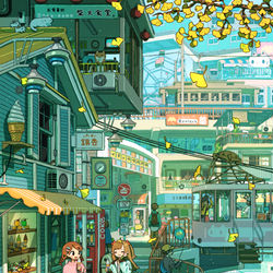 This is a pixiv picture whose title is イチョウ町1丁目.