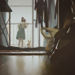 This is a pixiv picture whose title is 文月、ベランダ.