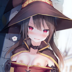 This is a pixiv picture whose title is こっそり見せてくれるめぐみん.