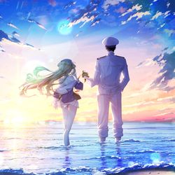 This is a pixiv picture whose title is 朝焼けの海.