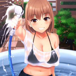 This is a pixiv picture whose title is 庭で水遊び.