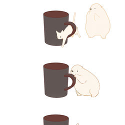 This is a pixiv picture whose title is ねことコップとしろくまさん.