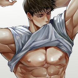 This is a pixiv picture whose title is はにかむ男.