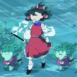 This is a pixiv picture whose title is 狛犬の散歩㏌野分　他.