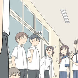 This is a pixiv picture whose title is 「男子めっちゃ並んでますけど、どうするんですか？」.