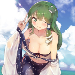 This is a pixiv picture whose title is 濡れ透けオフショル巫女.