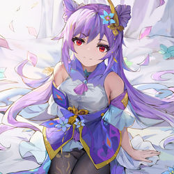 This is a pixiv picture whose title is 刻晴（是猫耳头发不是猫耳哦）.
