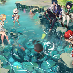 This is a pixiv picture whose title is 可莉炸鱼.jpg.