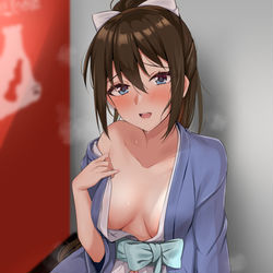This is a pixiv picture whose title is 先輩、もう一度温泉に入りますか？それとも….