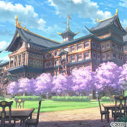 This is a pixiv picture whose title is ［仕事絵］あやかしランブル！_学園外観.