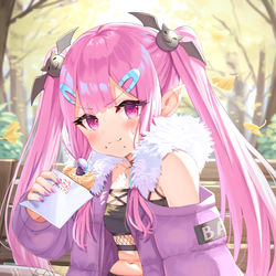 This is a pixiv picture whose title is 「甘いものおいしぃ～・・・」.