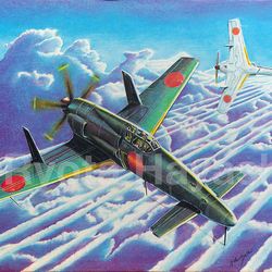 This is a pixiv picture whose title is 蒼空の果て　J7W1震電.