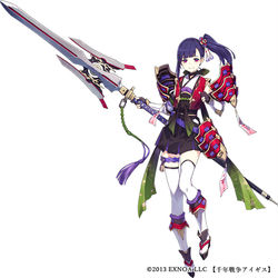 This is a pixiv picture whose title is 千年戦争アイギス「風花の槍士トモエ」.