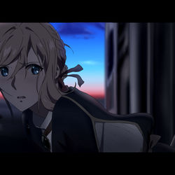This is a pixiv picture whose title is 船から身を乗り出すヴァイオレット.