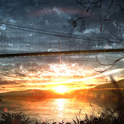 This is a pixiv picture whose title is 夕を渡る橋.