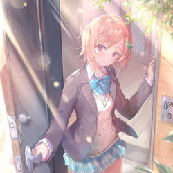 This is a pixiv picture whose title is 「僕の軍師は、スカートが短すぎる」.