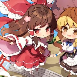 This is a pixiv picture whose title is 巫女と魔法使い.