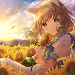 This is a pixiv picture whose title is 夏の終わりに、ひまわりときみと.
