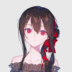 This is a pixiv picture whose title is 黒髪赤目.