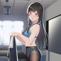 This is a pixiv picture whose title is 「生徒会室に忘れ物～💦」  ガラッ  「あっ………」.