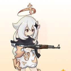 This is a pixiv picture whose title is 派蒙突击.