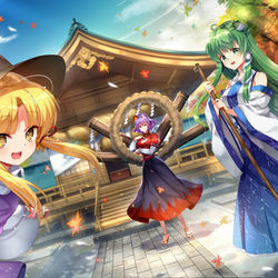 This is a pixiv picture whose title is 風神錄守矢一家.