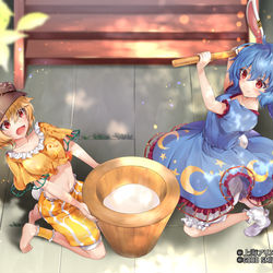 This is a pixiv picture whose title is 【お仕事】東方LostWord絵札「月から来た団子職人」.