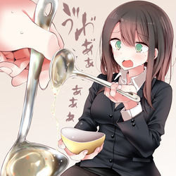 This is a pixiv picture whose title is ファミレスのレードルに苦戦するOLちゃん.