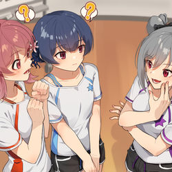 This is a pixiv picture whose title is 蘭子の言葉が理解できない果穂と凛世.