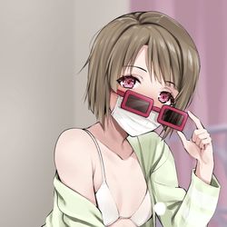 This is a pixiv picture whose title is 宇宙一可愛いかすみんの顔、見たいですか？先輩♡.