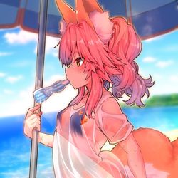 This is a pixiv picture whose title is メスガキ真夏のキャス狐さん.